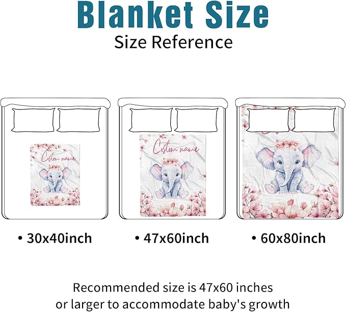 Custom Name Crib Bedding Set - Elephant Theme, Personalized Pink Flower Pattern Nursery Bedding 3-Piece Set– Soft Blanket, Fitted Sheet, Changing Pad Cover – for Newborns Girls Nursery Gifts-CubbioJoy