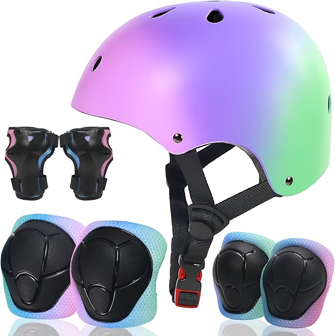 Kids Bike Helmet and Pads Set for Ages 2–14, CPSC Certified Adjustable Helmet with Knee Elbow Wrist Guards, for Skateboard, Scooter, Skating, Rollerblading, Multi-Sport Protective Gear-CubbioJoy