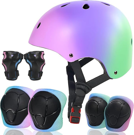 Kids Bike Helmet and Pads Set for Ages 2–14, CPSC Certified Adjustable Helmet with Knee Elbow Wrist Guards, for Skateboard, Scooter, Skating, Rollerblading, Multi-Sport Protective Gear-CubbioJoy