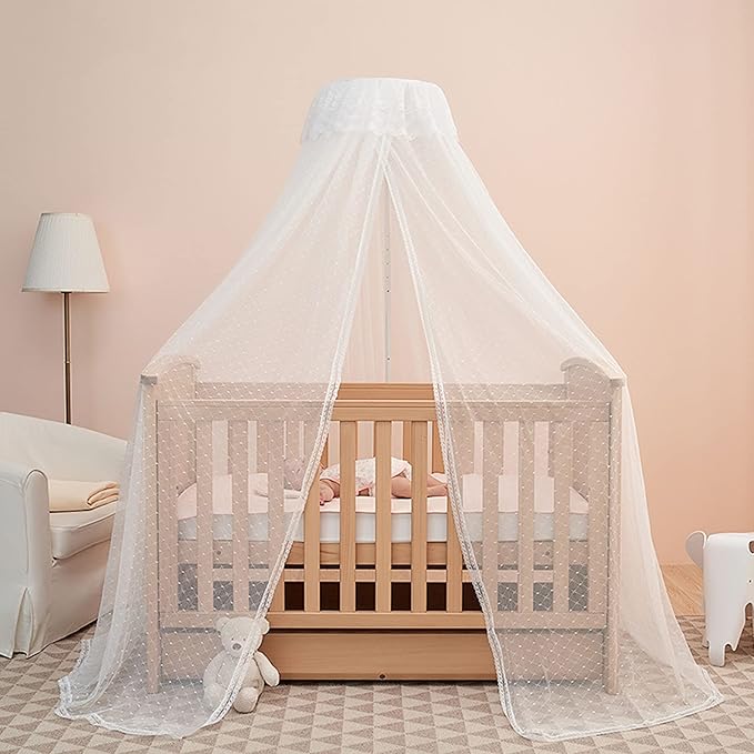 Baby Bed Canopy with Adjustable Clip-on Stand Baby Crib Cot Net Tent Hanging Dome Curtain Netting See Through Mesh Bed Cover Net Stand Rod-CubbioJoy
