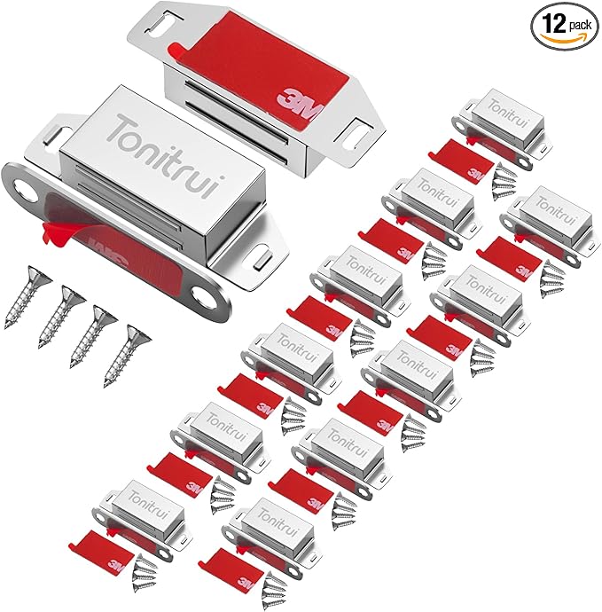 Cabinet Door Magnet, Flat Bottom Cabinet Magnetic Catch with Adhesive, Easy to Install,Only Takes 1 Minute,35lb Magnetic Cabinet Door Drawer Latch(Sliver, 12Pack)-CubbioJoy