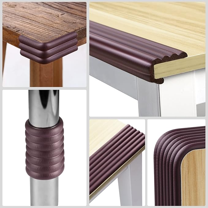 Baby Proofing Edge Corner Protector, 16.4 ft Edge Guards Padding with 3M Adhesive, Extra-Wide Soft Rubber Foam Padding, Furniture,Sharp Edge Safety Corner Edge Bumper Guard-Brown-CubbioJoy