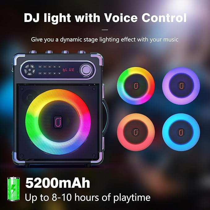 Karaoke Machine with 3 Wireless Microphones for Adults/Kids, Portable Bluetooth 5.3 Karaoke Speaker, Home Party Speaker with Disco Lights for Outdoor, PA System Supports TWS and TV connectivity-CubbioJoy