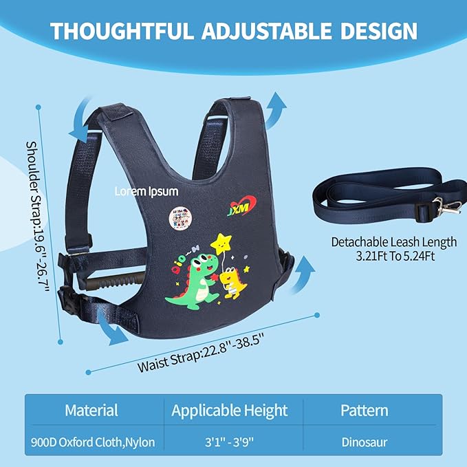 JXM Safety Harness for Active Childs with Quick Grab Handle, Teens Youth Secure Walking Harness with Autism Awareness and Pouch, Adjustable Tether Leash for Autism ADHD Special Needs Child Kids-CubbioJoy