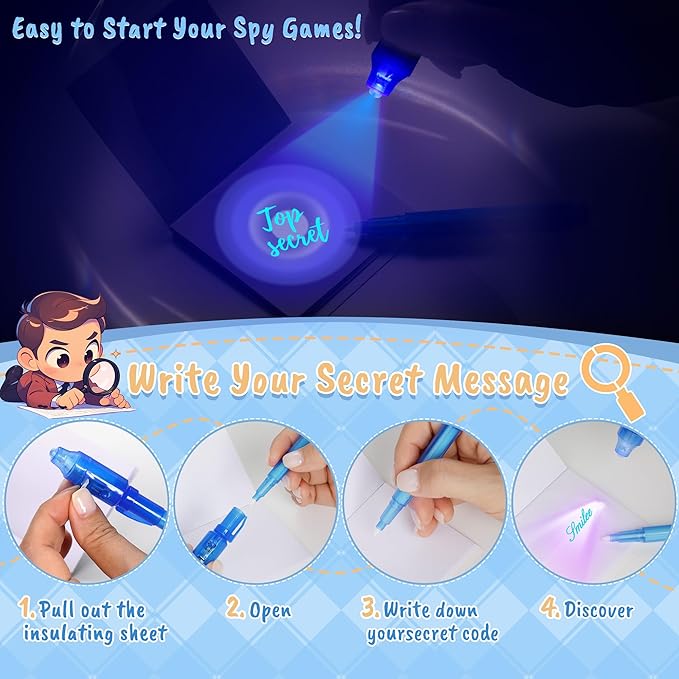 Invisible Ink Pen 24Pcs+ Notebooks, Spy Pens with UV Light, Magic Marker, Classroom Prize, Birthday Party Favors for Kids 8-12, Kids Stocking Stuffers-CubbioJoy