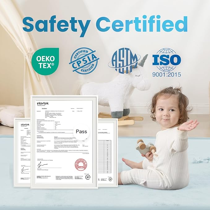 Baby Play Mat for Kids Room,Extra Thick Elasti-Foam Anti-Fall Cushion Mat for Babies,Toddlers,Infants,Water-Repellent&Non-Slip Bedroom Bedside Rugs(Ice Blue)-CubbioJoy