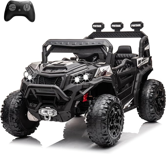 4x4 Kids Ride On Car with Remote Control, 24V Battery Powered Ride On Truck 4WD/2WD Switchable Electric Car for Kids Ride On UTV for Boys with Car Key LED Lights Music, Black…-CubbioJoy