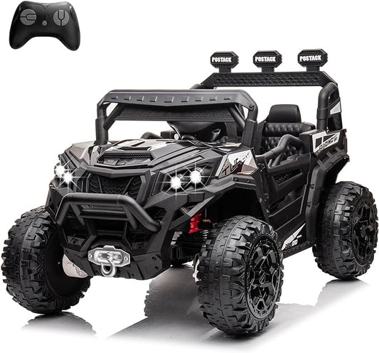 4x4 Kids Ride On Car with Remote Control, 24V Battery Powered Ride On Truck 4WD/2WD Switchable Electric Car for Kids Ride On UTV for Boys with Car Key LED Lights Music, Black…-CubbioJoy