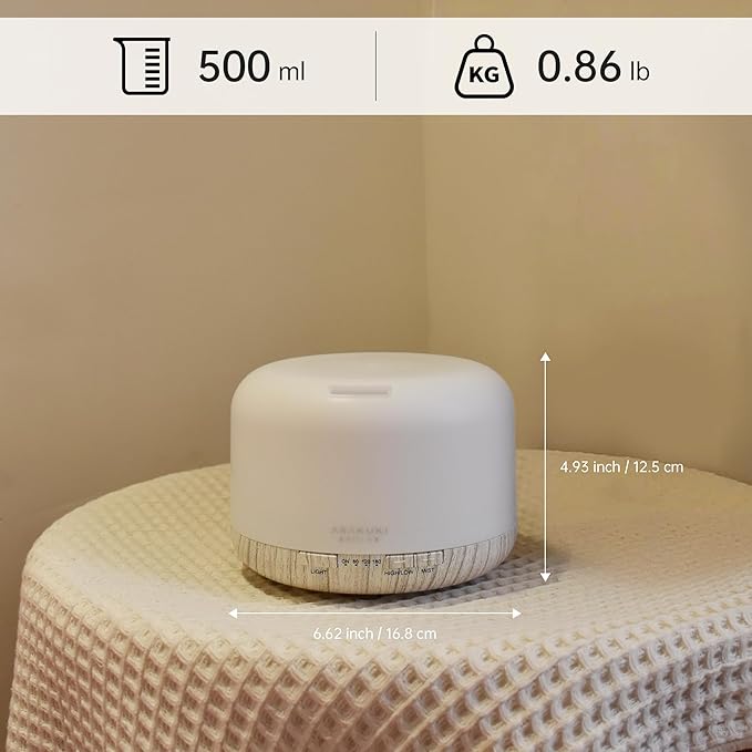 ASAKUKI 500ml Premium Essential Oil Diffuser with Remote Control, 5 in 1 Ultrasonic Aromatherapy Fragrant Oil Humidifier Vaporizer, Timer and Auto-Off Switch (White)-CubbioJoy
