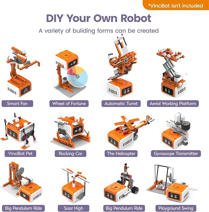Creator Kit for VinciBot Robotic with 434+ Building Blocks & 20 Building Cases for Kids School STEM Education Class, DIY Science Experiment Kit for Kids Ages 8-12-CubbioJoy
