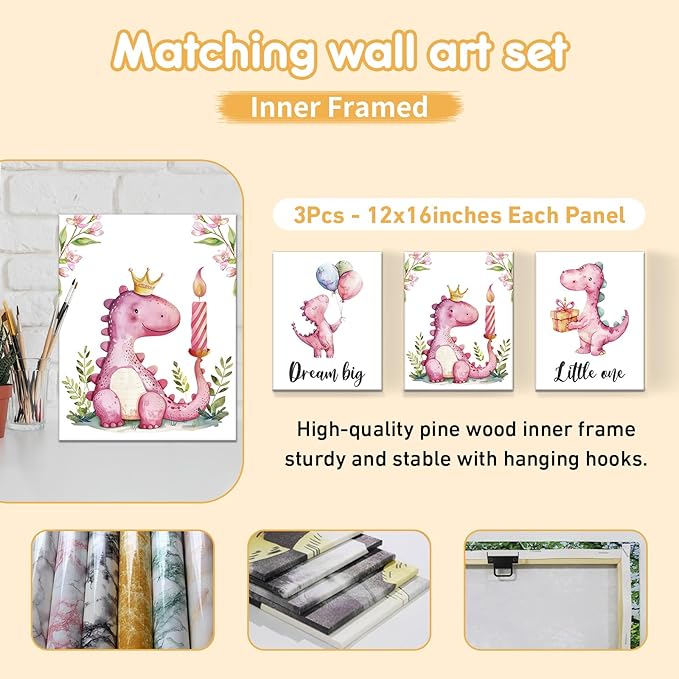 Custom Baby Crib Bedding Set - 5 Pcs Personalized Name Pink Dinosaurs Crib Set for Infants Toddlers Girls - Soft Double Layer Nursery Bedding Set - Customized Present for Birthday Baby Shower-CubbioJoy