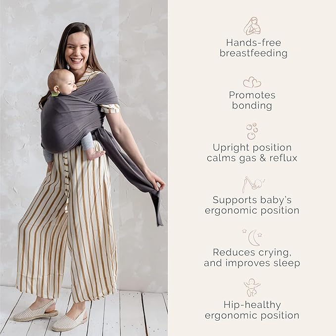 Boba Baby Wrap Carrier – Original Baby Sling Carrier for Newborns (7–35 lbs), Soft, Secure, Hands-Free & Ergonomic, Ideal for Comfortable Bonding, New Parents (Organic Dark Grey)-CubbioJoy