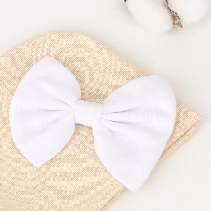 BQUBO Newborn Baby Hats Mittens Set Hospital Hat Beanie Infant Bow Hats Baby Gloves No Scratch Mittens for 0-6 Months-CubbioJoy