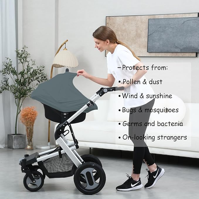 Car Seat Cover Baby for Nursing, Baby Breastfeeding Cover Carseat Canopy Covers, Solid Color Multi-use Nursing Cover for Babies (Neutral Grey)-CubbioJoy