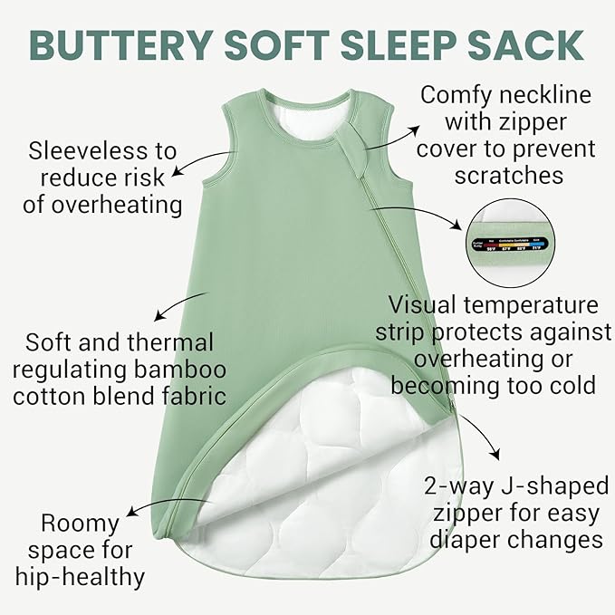 Baby Bamboo Sleep Sack, 70% Rayon Made from Bamboo 30% Cotton 1.0 TOG Infant Wearable Blanket-CubbioJoy