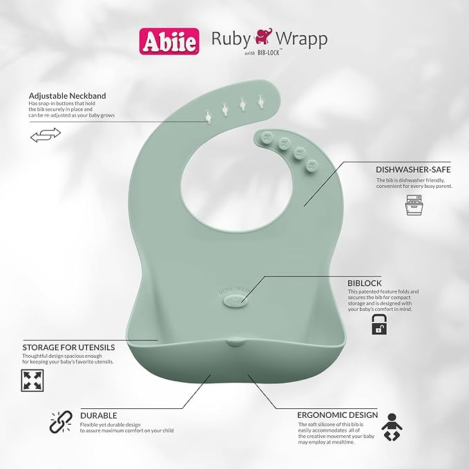 Abiie Ruby Wrapp Silicone Bibs for Babies with Front Pocket - Waterproof Bib - Stain Resistant - Silicone Toddler Bibs-CubbioJoy