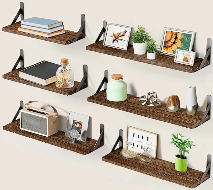 AMADA HOMEFURNISHING Long Wall Shelves, Rustic Farmhouse Floating Shelves for Bedroom, Bathroom & Living Room, Brown-CubbioJoy