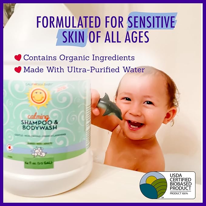 California Baby Calming Baby Shampoo + Baby Wash | 100% Plant-Based | Lavender Body Wash For Sensitive Skin | Hypoallergenic | 562 mL / 19 oz.-CubbioJoy