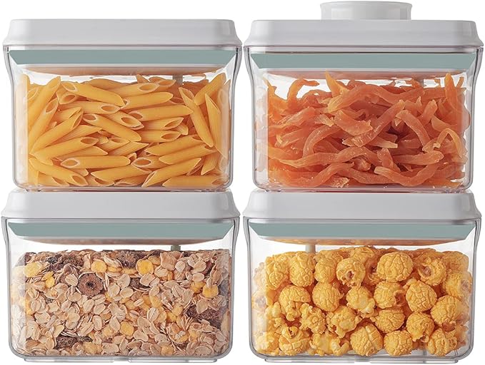 Ankou Airtight Container Set (1000ml 4 Pcs) Stackable One Press Openning Food Containers for Snacks Sugar Salt Herbs Spices Coffee Bean Formula Popcorn BPA-Free Tight Seal - Clear (1.0 QT * 4)-CubbioJoy