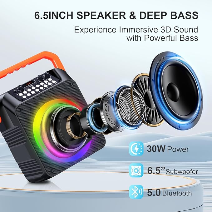 Karaoke Machine,Karaoke Machine for Adults with 2 Wireless Microphones/6.5IN Speaker/PA System with Remote Control/LED Light/Remote Control,Portable Bluetooth Karaoke Speaker Supports TWS/REC/AUX/USB-CubbioJoy