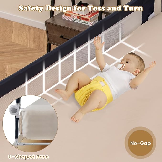 BABY JOY Bed Rails for Toddlers, Extra Long, Swing Down Safety Bed Guard for Convertible Crib, Folding Baby Bedrail for Kids Twin, Double, Full Size Queen & King Mattress (71", Dark Gray)-CubbioJoy