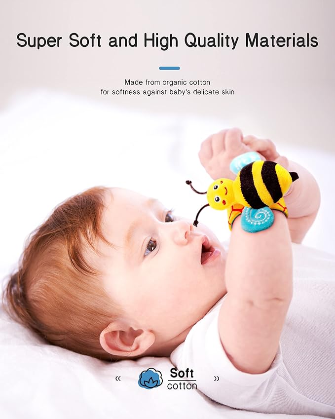 Infinno Baby Wrist Rattle Socks and Foot Finder Set, Perfect Baby Toys for 0-12 Months Newborn Boys and Girls As Shower Gifts, Garden Bug Series-CubbioJoy