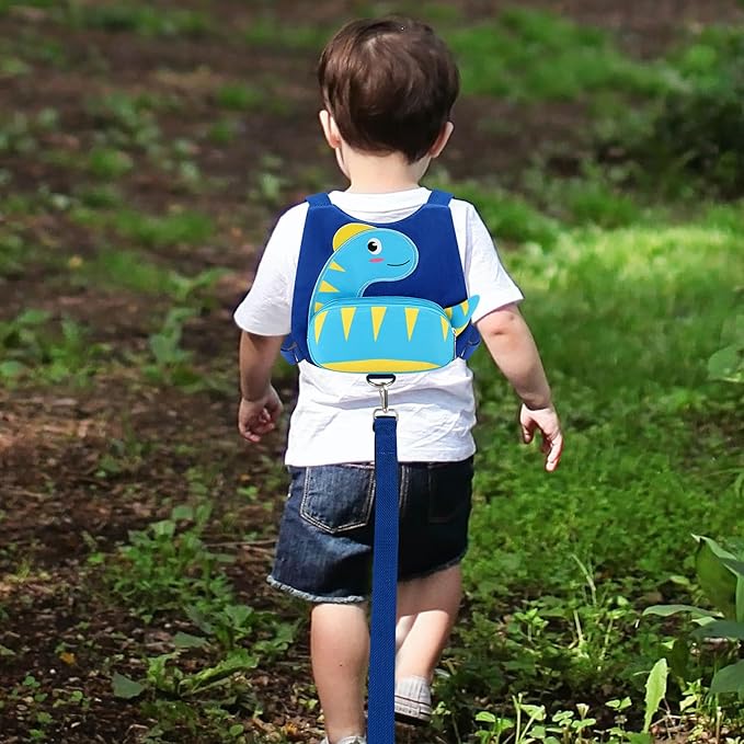 Accmor Toddler Harness with Leash, Cute Dinosaur Kids Harness + Anti Lost Wrist Link, Mini Child Harness Leash Wristband Strap Belt Protector for Baby Boys Girls to Outdoor Travel (Blue)-CubbioJoy