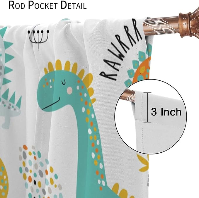 Dinosaur Curtains for Kids Boys Girls Home Decor Childish Cute Dino Animals Print Pattern Rod Pocket Blackout Window Drapes for Nursery Baby Bedroom Playroom W21xL63in 2 Panels-CubbioJoy