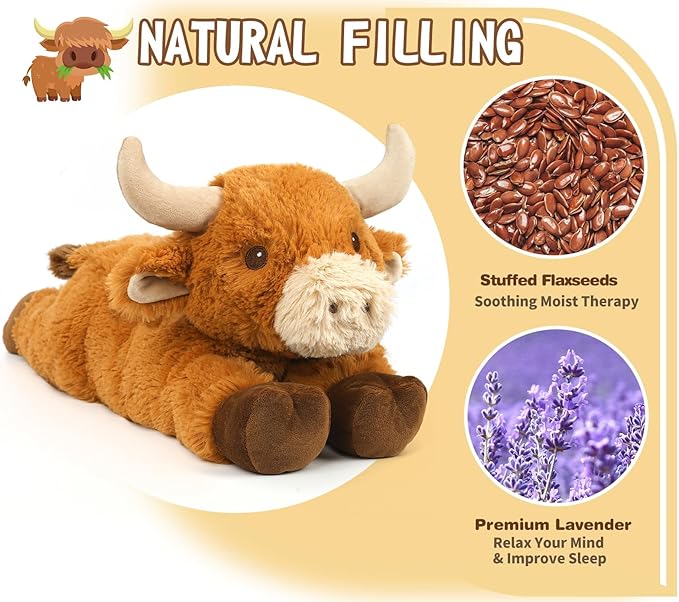 Cuckool Bull Stuffed Animals, Microwavable Stuffed Animals Adorable Fluffy Bull Plush for Warmth & Comfort, Heatable Coolable Lavender Scent Toys, Cute Soft Plushies Gift for Kids Boys Girls & Adults-CubbioJoy