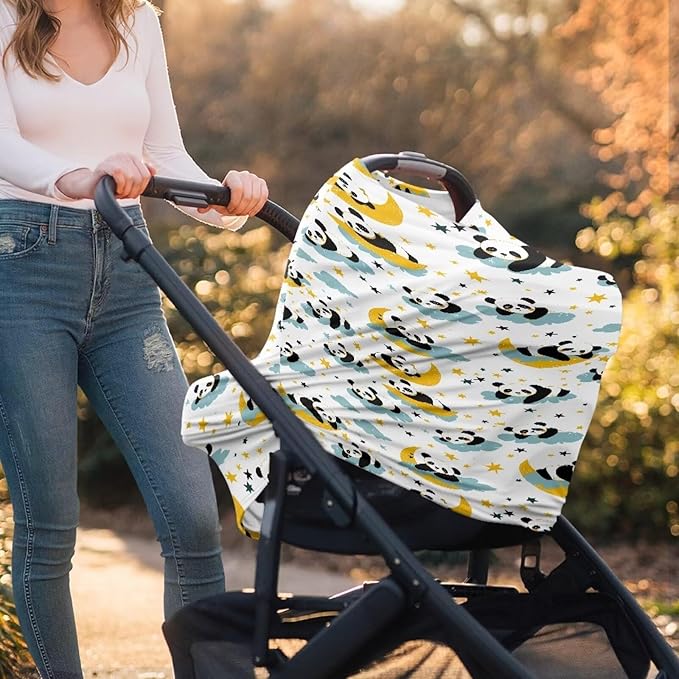 Binienty Cartoon Panda Carseat Cover for Baby Breathable Stretchy Baby Carseat Covers Lightweight Cartoon Car Seat Covers Infants Car Canopies-CubbioJoy