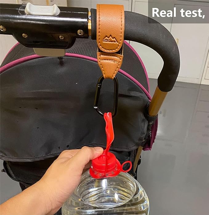 Baby Stroller Hooks Bag Hooks for Hanging Diaper Bags Multipurpose Hooks for Grocery Shopping Bags Premium Vegan Leather Pram Straps 2 Pcs (Brown)-CubbioJoy