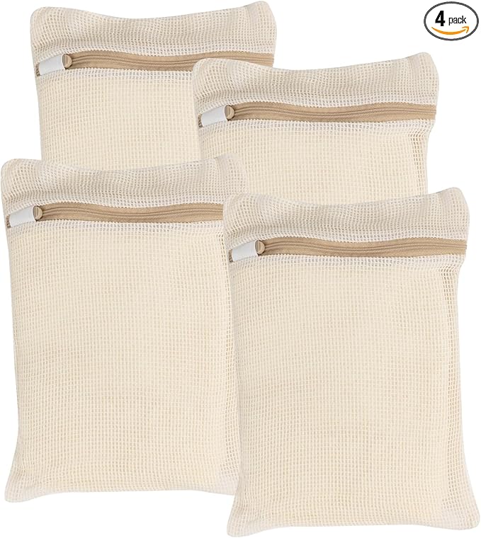 4 Piece Small, Durable Organic Cotton Mesh Laundry Bag with Strong Zipper and Breathable Mesh, Delicate Laundry Bag for Underwear, Clothes, Pants and Socks-CubbioJoy