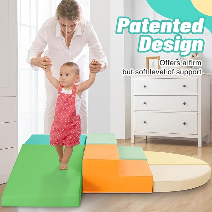 6-Piece Soft PU Leather Toddlers Climbing Toys, Baby Foam Climbing Blocks for Toddlers 3, Indoor Climb and Crawl Activity Play Set, Foam Play Gym Climbing Structures (Orange and Green)-CubbioJoy