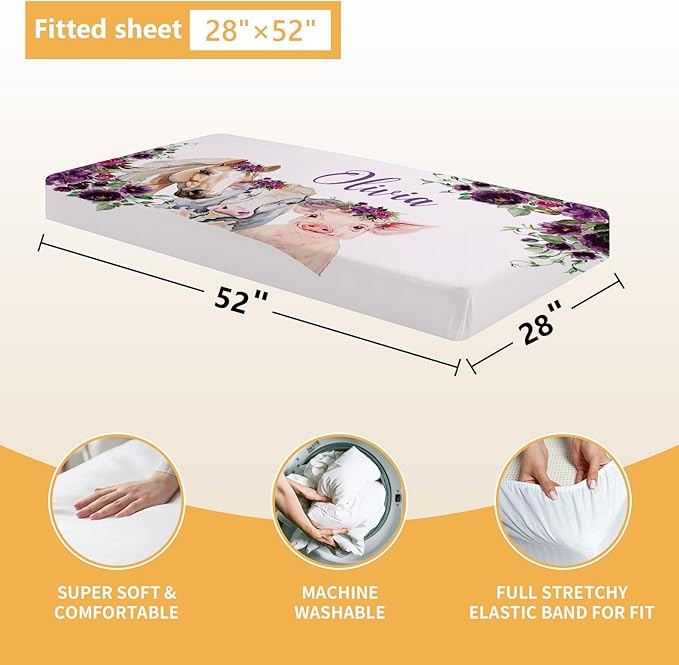 Custom Baby Crib Bedding Set, 5 Pcs Personalized Name Baby Crib Sets for Infant Toddler, Floral Horse Nursery Bedding Set for Baby Girls, Double Layer Baby Bedding Sets, Gifts for New Parents-CubbioJoy