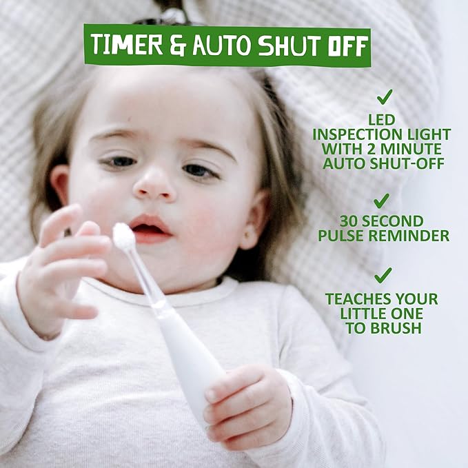 Jack N' Jill Tickle Tooth Toddler Electric Toothbrush with Replacement Head - Gentle Cleaning, Made for Tiny Teeth, LED Inspection Light, for Babies & Kids, Extra Soft Bristles - (1 Pack)-CubbioJoy