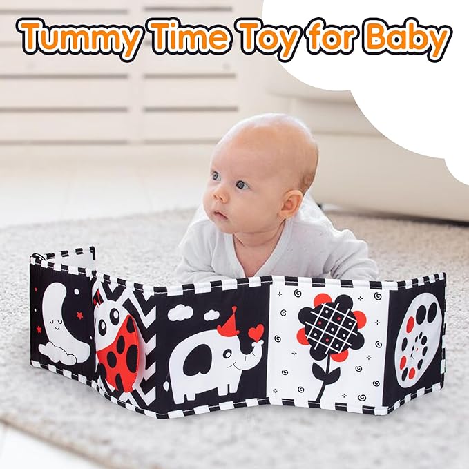 Cawgug Black and White High Contrast Baby Toys for Newborn Brain Development Tummy Time Soft Book Babies 0-3 6-12 Months Montessori Learning Activities Infant and Sensory Visual Stimulation Toys-CubbioJoy