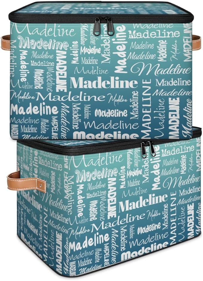 Custom Storage Basket with Name, Personalized Storage Bins with Zipper Lid, Foldable Fabric Storage Box Large capacity with Handle Grey Blue Green-CubbioJoy