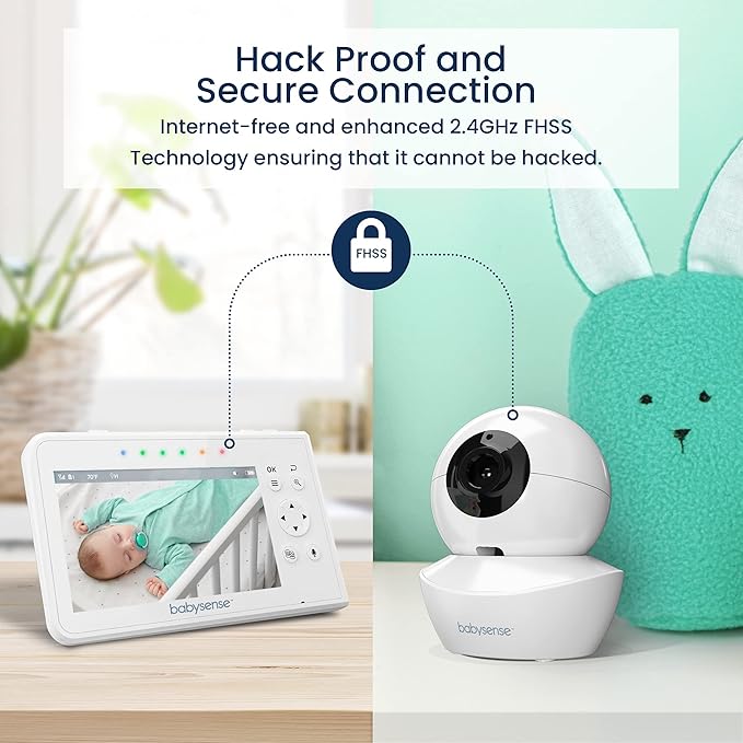 Babysense Baby Monitor with 2 Cameras and Audio 4.3", Non Wifi Baby Monitor, Dual Split Screen, Portable Double Sleep Video Monitoring, Auto Night Vision & Light, Lullabies & White Noise Two-Way Audio-CubbioJoy