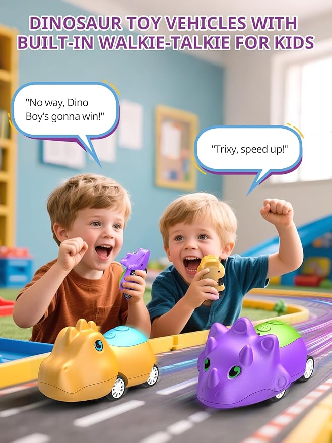 Dinosaur Walkie Talkies for Kids Rechargeable, Dino Toy Cars for Boys & Girls Ages 3-7, Crystal-Clear Audio, 48 Hours of Play, Fun Indoor & Backyard, Birthday Gift for Toddler, 2 Pack-CubbioJoy