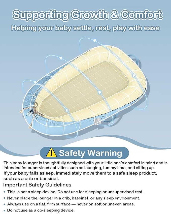 Baby Lounger - Infant Lounger for Newborn 0-25 Months, Waterproof Inner Cover and Pure Cotton Breathable Baby Nest Cover, Newborn Lounger for Baby Boys&Girls, Portable Baby Bed for Home and Travel-CubbioJoy