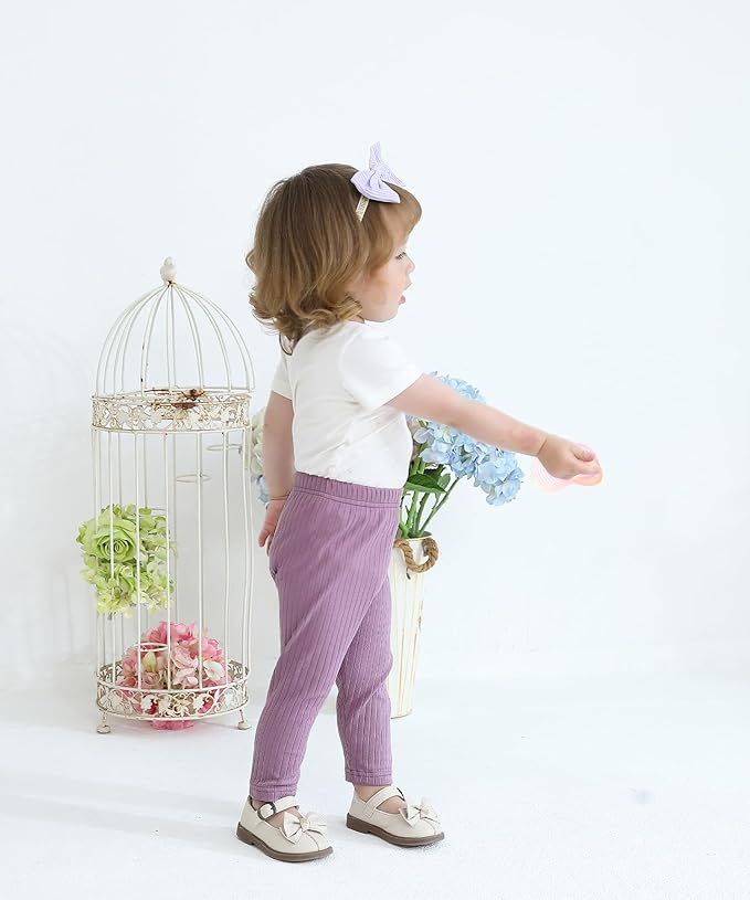 Baby and Toddler Girl's 5 Pack Cotton Ribbed Pull On Pants Leggings 0-4 Years-CubbioJoy