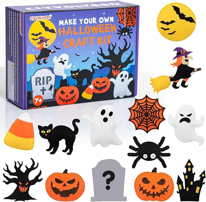 CiyvoLyeen Halloween Craft Kit Kids DIY Crafting and Sewing Set HalloweenStuffed Animal Felt Plushie for Girls and Boys Educational Beginners Sewing Set Sewing Kits for Kids Age 8 9 10 11 12-CubbioJoy