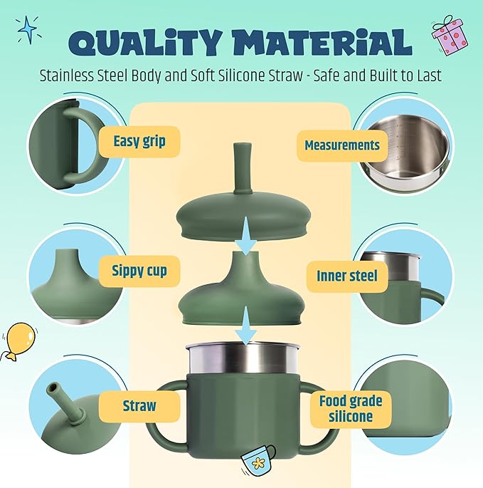 Jumble Dream Stainless Steel Sippyy Cup, Silicon Training Stainless Steel Kids Cups with Straw, Toddler Tumbler with Spill Proof Straw |6 Month Toddler Sippy Cup| BPA Free (Blue Moon) 2025-CubbioJoy