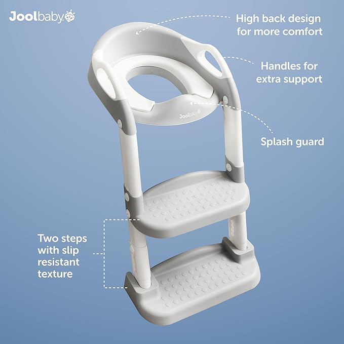 Jool Baby Potty Training Seat with 2 Step Ladder for Toddlers - Soft Cushioned Seat & Splash Guard, Adjustable Height (Gray)-CubbioJoy