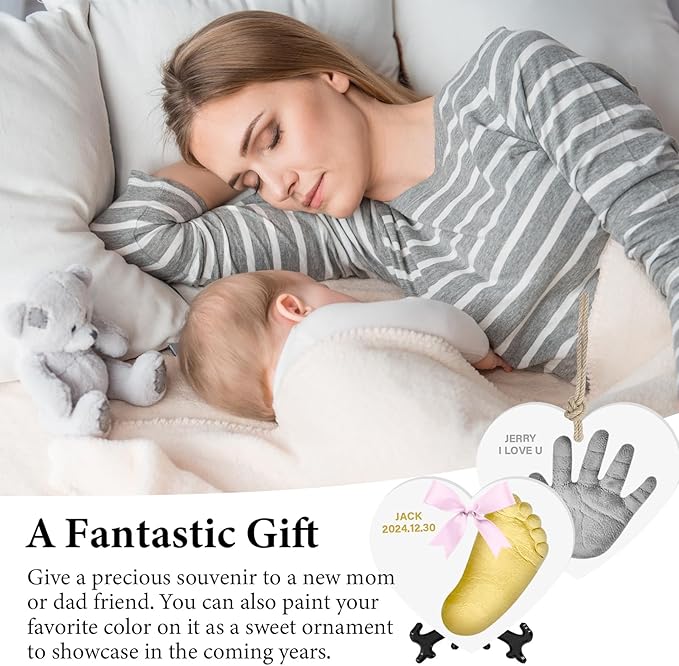 Baby Hand & Footprint Keepsake Kit - Personalized Handprint Footprint Ornament for Newborn Babies, New Mom Gifts, Baby Shower & Registry, Nursery Picture Frame, Pet Paw Print Ornament-CubbioJoy