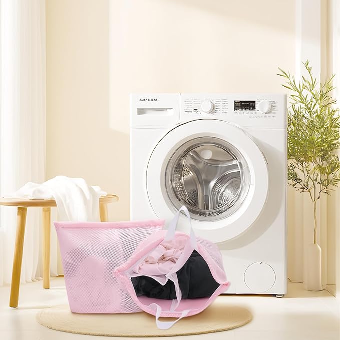 2 Pcs Special Zoning laundry bag for delicates with handles mesh laundry bags washing machine laundry totes travel storage and sorting bag (Pink2)-CubbioJoy