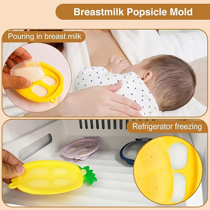 Baby Fruit Food Feeder - Silicone Nibble Tray Combo - Breastmilk Popsicle Mold for Cooling Relief, BPA Free Mesh Feeder for Infant Self Feeding (Claw Beige + Pineapple)-CubbioJoy