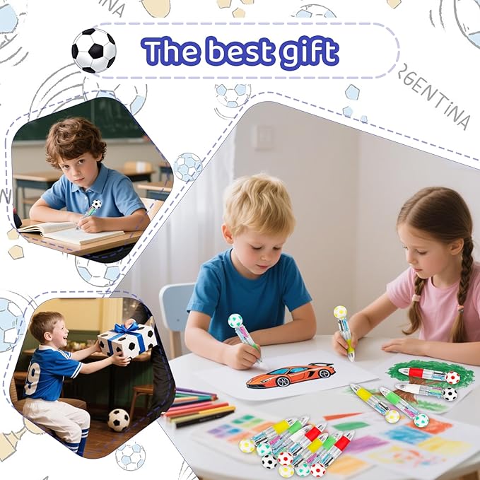 30Pcs Mini Multicolor Pens in One 4-in-1 Cute Pens Bulk for Kids, Ballpoint Pen for Birthdays and Children's Parties, Fun Gifts Assorted Ink Kawaii Pen(Soccer)-CubbioJoy