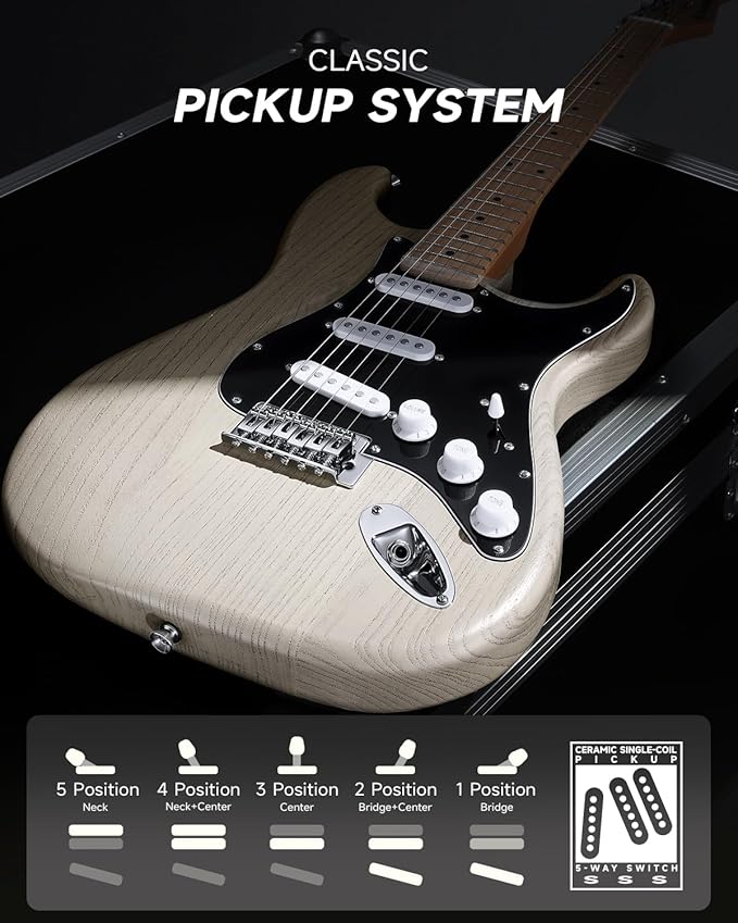 DONNER DST-80 Electric Guitar 39” Beginner Electric Guitar Kit with Amp, Classic SSS Pickup Complete with Gig Bag, Tuner, Capo, Strap, Picks, and Free Online Lessons, Bone White-CubbioJoy