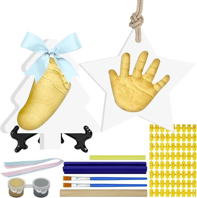 Baby Hand & Footprint Keepsake Kit - Personalized Handprint Footprint Ornament for Newborn Babies, New Mom Gifts, Baby Shower & Registry, Nursery Picture Frame, Pet Paw Print Ornament-CubbioJoy